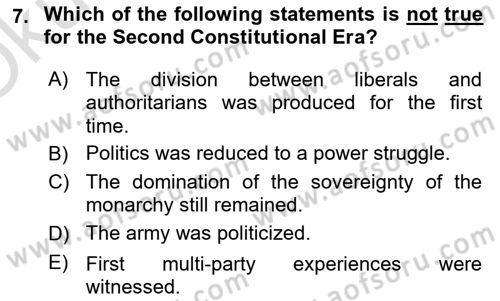 Turkish Politics Dersi 2022 - 2023 Yılı Yaz Okulu Sınav Soruları 7. Soru