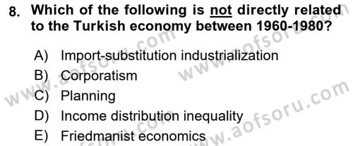 Turkish Politics Dersi 2022 - 2023 Yılı Yaz Okulu Sınav Soruları 8. Soru