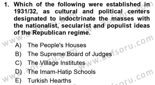 Turkish Politics Dersi 2023 - 2024 Yılı (Vize) Ara Sınav Soruları 1. Soru