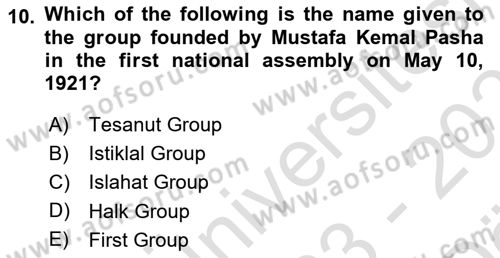 Turkish Politics Dersi 2023 - 2024 Yılı (Vize) Ara Sınav Soruları 10. Soru