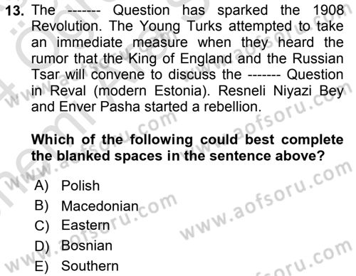 Turkish Politics Dersi 2023 - 2024 Yılı (Vize) Ara Sınav Soruları 13. Soru