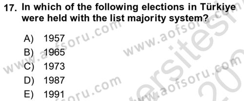 Turkish Politics Dersi 2023 - 2024 Yılı (Vize) Ara Sınav Soruları 17. Soru