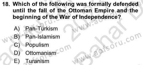 Turkish Politics Dersi 2023 - 2024 Yılı (Vize) Ara Sınav Soruları 18. Soru