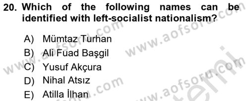 Turkish Politics Dersi 2023 - 2024 Yılı (Vize) Ara Sınav Soruları 20. Soru