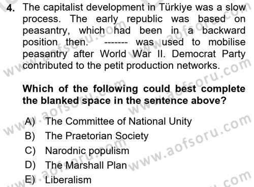 Turkish Politics Dersi 2023 - 2024 Yılı (Vize) Ara Sınav Soruları 4. Soru