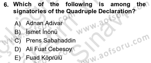Turkish Politics Dersi 2023 - 2024 Yılı (Vize) Ara Sınav Soruları 6. Soru