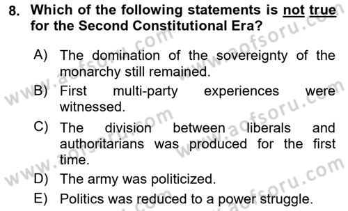 Turkish Politics Dersi 2023 - 2024 Yılı (Vize) Ara Sınav Soruları 8. Soru