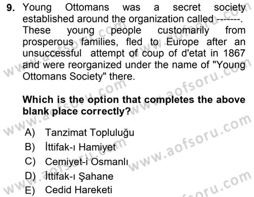 Turkish Politics Dersi 2023 - 2024 Yılı (Vize) Ara Sınav Soruları 9. Soru
