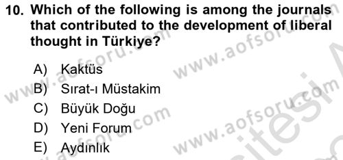Turkish Politics Dersi 2023 - 2024 Yılı (Final) Dönem Sonu Sınav Soruları 10. Soru