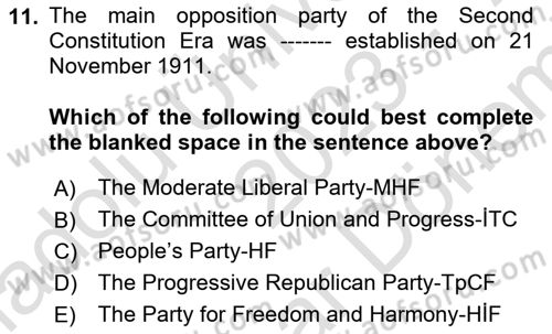 Turkish Politics Dersi 2023 - 2024 Yılı (Final) Dönem Sonu Sınav Soruları 11. Soru