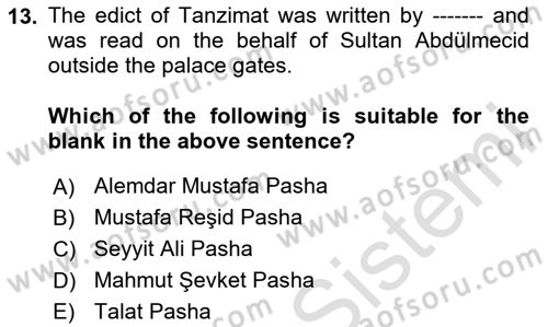 Turkish Politics Dersi 2023 - 2024 Yılı (Final) Dönem Sonu Sınav Soruları 13. Soru