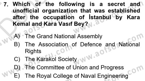 Turkish Politics Dersi 2023 - 2024 Yılı (Final) Dönem Sonu Sınav Soruları 7. Soru