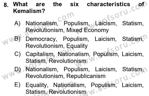 Turkish Politics Dersi 2023 - 2024 Yılı (Final) Dönem Sonu Sınav Soruları 8. Soru