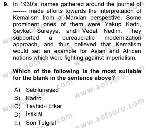 Turkish Politics Dersi 2023 - 2024 Yılı (Final) Dönem Sonu Sınav Soruları 9. Soru