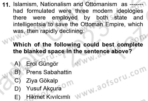 Turkish Politics Dersi 2023 - 2024 Yılı Yaz Okulu Sınav Soruları 11. Soru