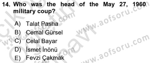 Turkish Politics Dersi 2023 - 2024 Yılı Yaz Okulu Sınav Soruları 14. Soru