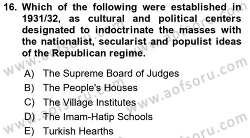 Turkish Politics Dersi 2023 - 2024 Yılı Yaz Okulu Sınav Soruları 16. Soru