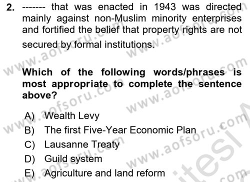 Turkish Politics Dersi 2023 - 2024 Yılı Yaz Okulu Sınav Soruları 2. Soru