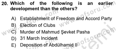 Turkish Politics Dersi 2023 - 2024 Yılı Yaz Okulu Sınav Soruları 20. Soru