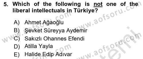Turkish Politics Dersi 2023 - 2024 Yılı Yaz Okulu Sınav Soruları 5. Soru