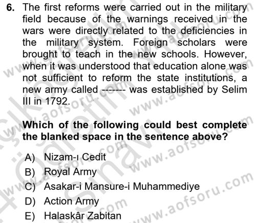 Turkish Politics Dersi 2023 - 2024 Yılı Yaz Okulu Sınav Soruları 6. Soru