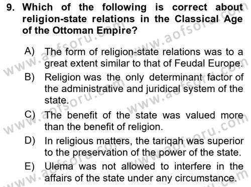 Turkish Politics Dersi 2023 - 2024 Yılı Yaz Okulu Sınav Soruları 9. Soru