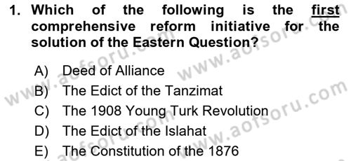 Turkish Politics Dersi 2024 - 2025 Yılı (Vize) Ara Sınav Soruları 1. Soru