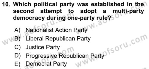 Turkish Politics Dersi 2024 - 2025 Yılı (Vize) Ara Sınav Soruları 10. Soru