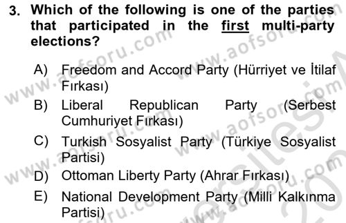 Turkish Politics Dersi 2024 - 2025 Yılı (Vize) Ara Sınav Soruları 3. Soru