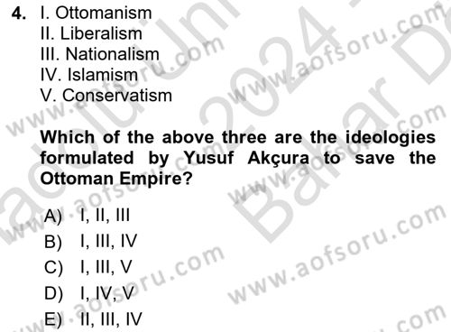 Turkish Politics Dersi 2024 - 2025 Yılı (Vize) Ara Sınav Soruları 4. Soru