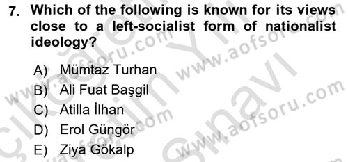 Turkish Politics Dersi 2024 - 2025 Yılı (Vize) Ara Sınav Soruları 7. Soru