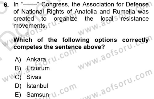 Turkish Politics Dersi 2024 - 2025 Yılı (Final) Dönem Sonu Sınav Soruları 6. Soru