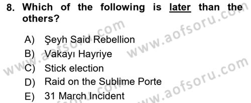 Turkish Politics Dersi 2024 - 2025 Yılı (Final) Dönem Sonu Sınav Soruları 8. Soru