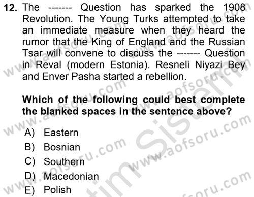 Turkish Politics Dersi 2024 - 2025 Yılı Yaz Okulu Sınav Soruları 12. Soru