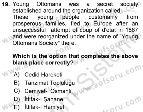 Turkish Politics Dersi 2024 - 2025 Yılı Yaz Okulu Sınav Soruları 19. Soru