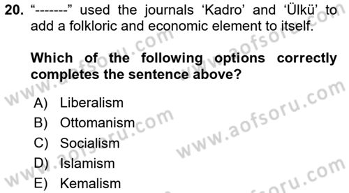 Turkish Politics Dersi 2024 - 2025 Yılı Yaz Okulu Sınav Soruları 20. Soru