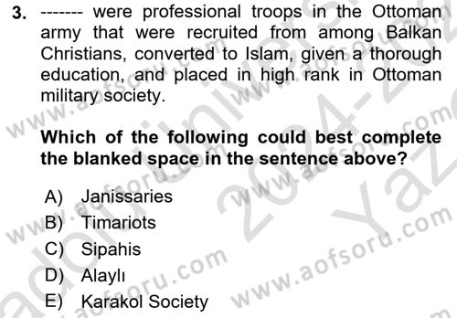 Turkish Politics Dersi 2024 - 2025 Yılı Yaz Okulu Sınav Soruları 3. Soru