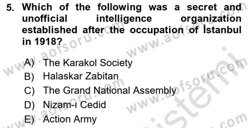 Turkish Politics Dersi 2024 - 2025 Yılı Yaz Okulu Sınav Soruları 5. Soru