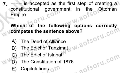 Turkish Politics Dersi 2024 - 2025 Yılı Yaz Okulu Sınav Soruları 7. Soru