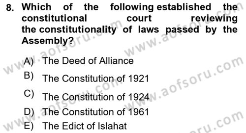 Turkish Politics Dersi 2024 - 2025 Yılı Yaz Okulu Sınav Soruları 8. Soru