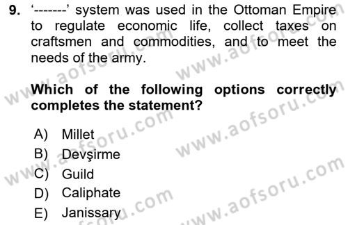 Turkish Politics Dersi 2024 - 2025 Yılı Yaz Okulu Sınav Soruları 9. Soru