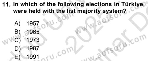 Turkish Politics Dersi 2025 - 2026 Yılı (Vize) Ara Sınav Soruları 11. Soru