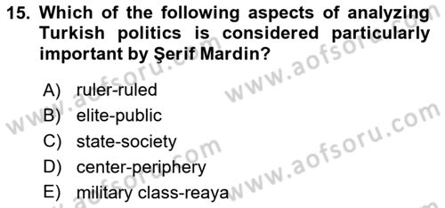Turkish Politics Dersi 2025 - 2026 Yılı (Vize) Ara Sınav Soruları 15. Soru