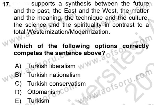 Turkish Politics Dersi 2025 - 2026 Yılı (Vize) Ara Sınav Soruları 17. Soru