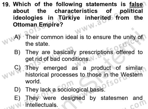 Turkish Politics Dersi 2025 - 2026 Yılı (Vize) Ara Sınav Soruları 19. Soru