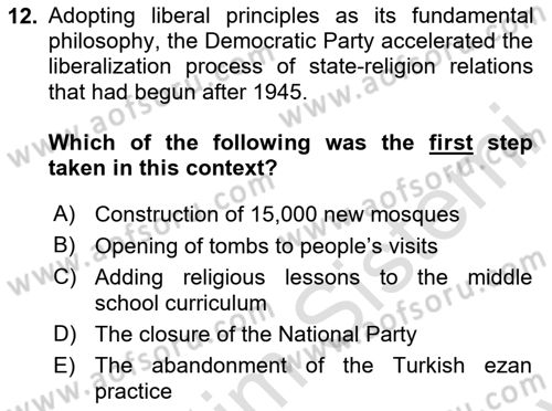 Turkish Politics Dersi 2025 - 2026 Yılı (Final) Dönem Sonu Sınav Soruları 12. Soru