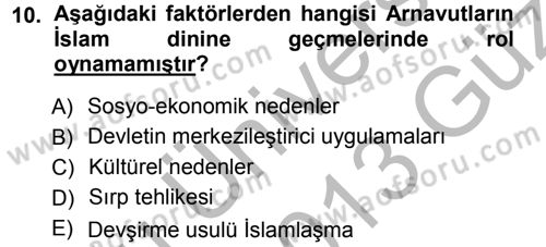 Balkanlarda Siyaset Dersi Ara Sınavı Deneme Sınav Soruları 10. Soru