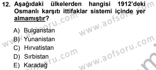 Balkanlarda Siyaset Dersi Ara Sınavı Deneme Sınav Soruları 12. Soru