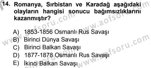 Balkanlarda Siyaset Dersi Ara Sınavı Deneme Sınav Soruları 14. Soru