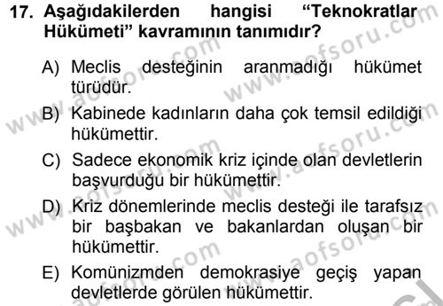 Balkanlarda Siyaset Dersi 2012 - 2013 Yılı (Vize) Ara Sınav Soruları 17. Soru